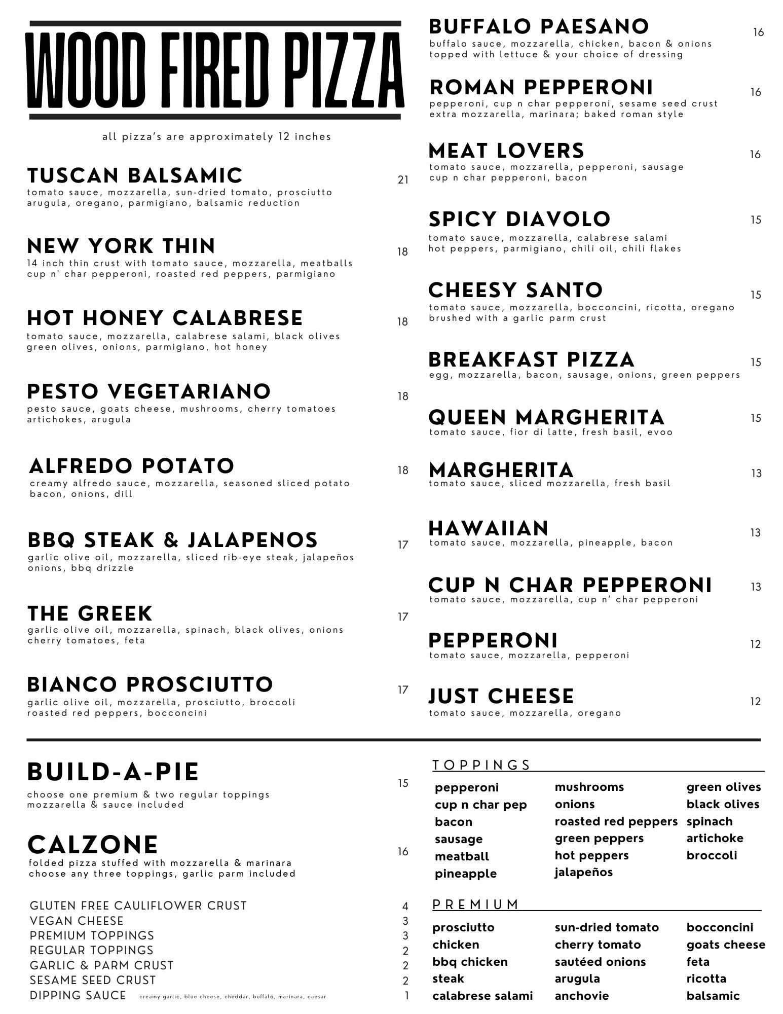 pizza menu